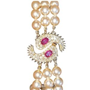 Kenneth J Lane Maharani Moghul Rhinestone Faux Pearl MultiStrand BraceletVintage